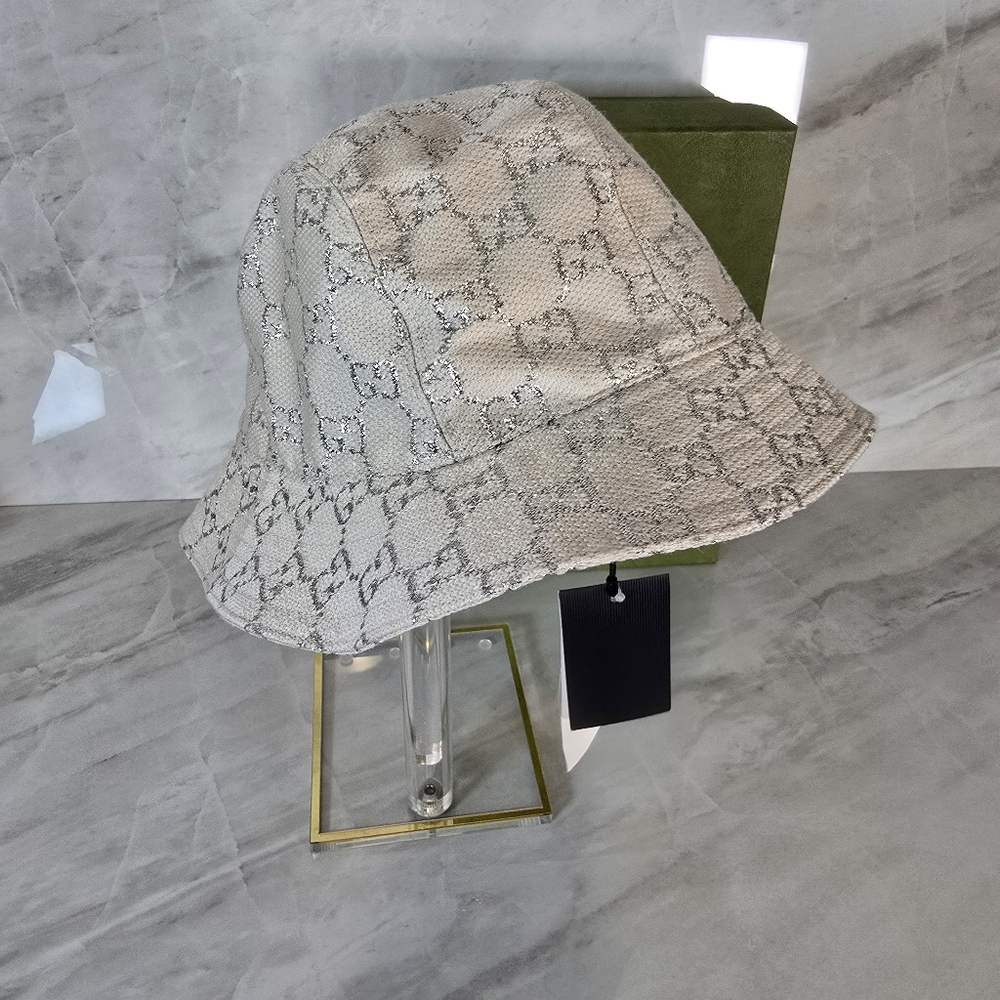 Gucci Beige and Silver Patterned Hat
